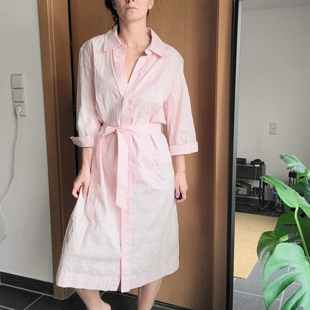 Burberry London Pink Embossed Plaid Belted Button Down Shirt Dress Women's Large - Picture 6 of 15
